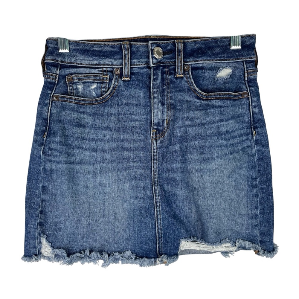American Eagle Mini Skirt Women’s 2 Blue Denim Distressed Pencil Jean Stretch